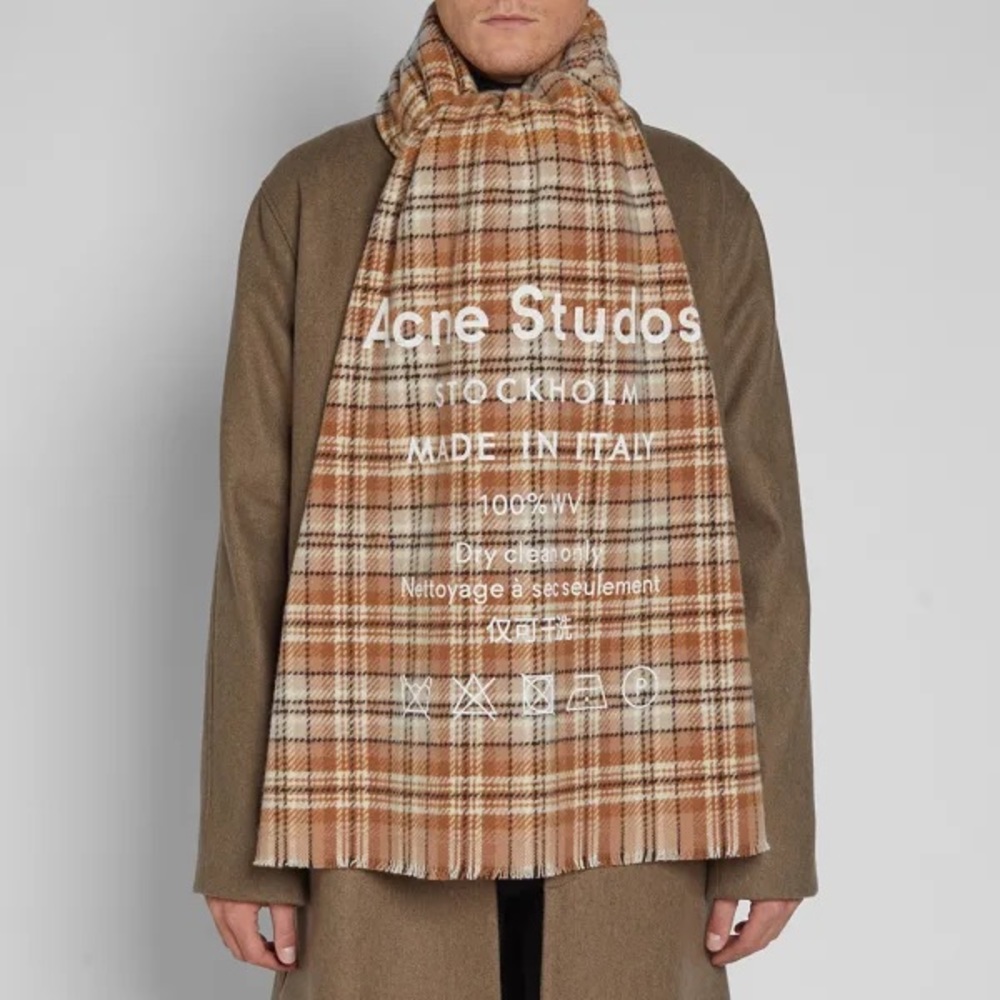 Acne studio checked logo scarf beige/brown (used,almost new,moving sale)